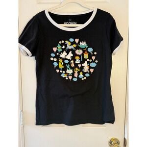 Moomin Characters Graphic Tee L Black Ringer Shirt Nordic Cartoon